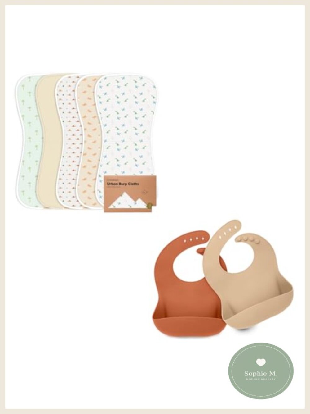 5-Pack Burp Cloths & 2-Pack Silicone Bibs Set for Babies